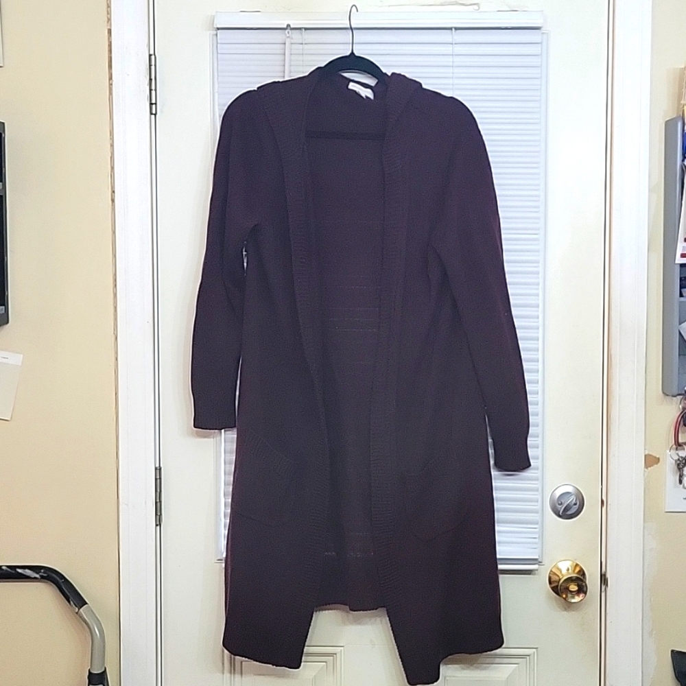 New York & Company Hooded knit Cardigan XL Burgundy